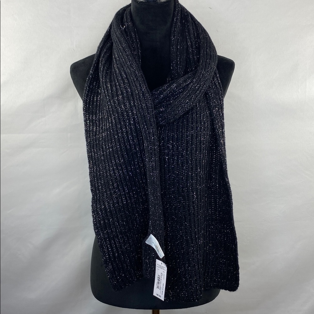 NWT MIXIT Black & Silver Tinsel Ribbed Knit Large Classic Scarf 86”X 10”